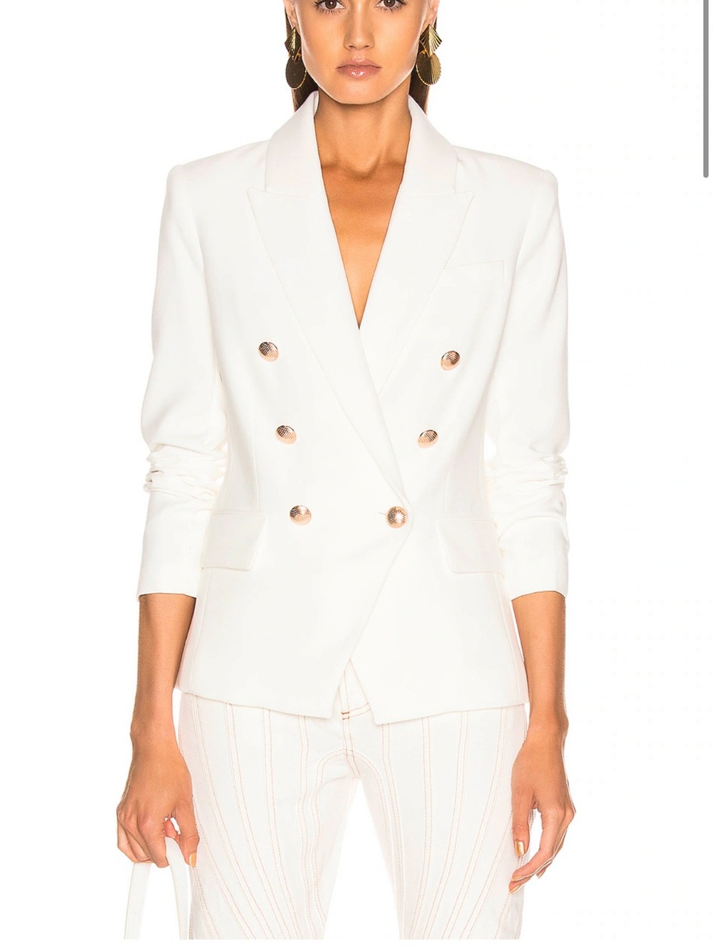 L'AGENCE Cream Double-Breasted Blazer, Ribbed with Gold Buttons NWOT size 6